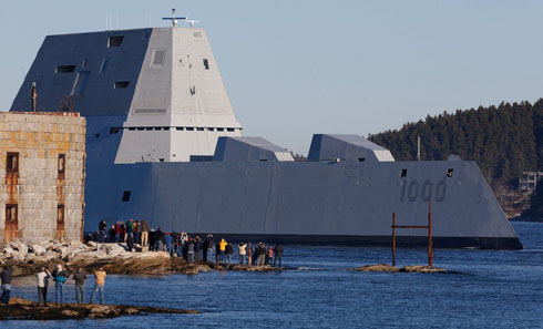 Futuristic USS Zumwalt, largest destroyer ever, takes to the seas